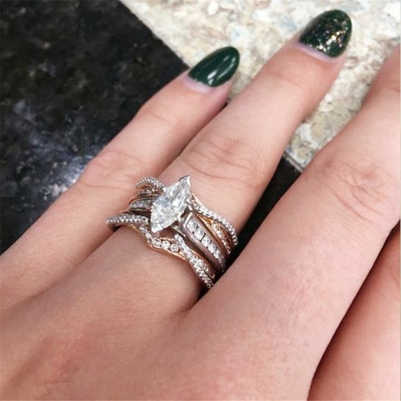 "Sweet Anillos Shiny Marquis Dainty Zircon Micro Pave Rings for Women, PD018 - Picture 6 of 9